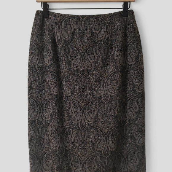Talbots Black & Brown Paisley Wool Maxi Skirt – Fringe Hem Size 6 - Picture 2 of 14